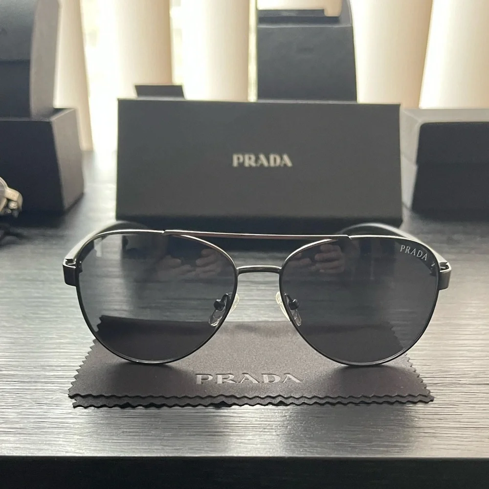 Prada Dark Black Aviator Sunglasses